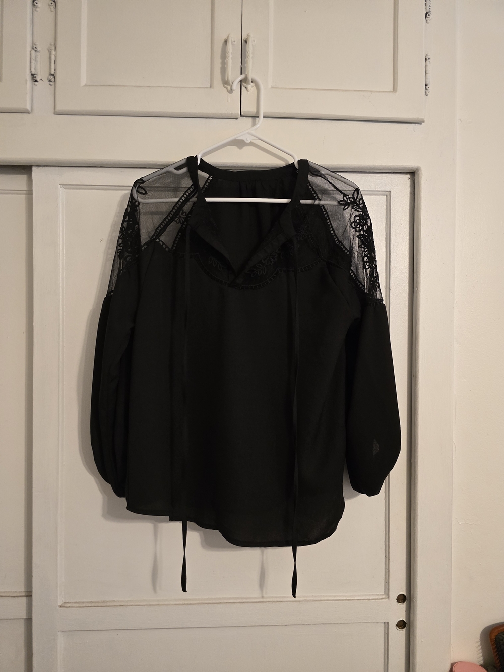 Lace Yoke Black Women's Blouse